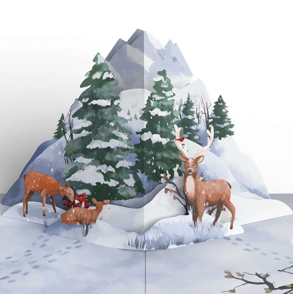 Snowfall's Hush Christmas Pop-Up Card and Warm Woodland Sentiment Set - Image 3