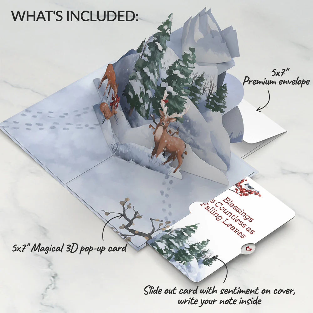 Snowfall's Hush Winter Pop-Up Card and Countless Blessings Sentiment Set - Image 2