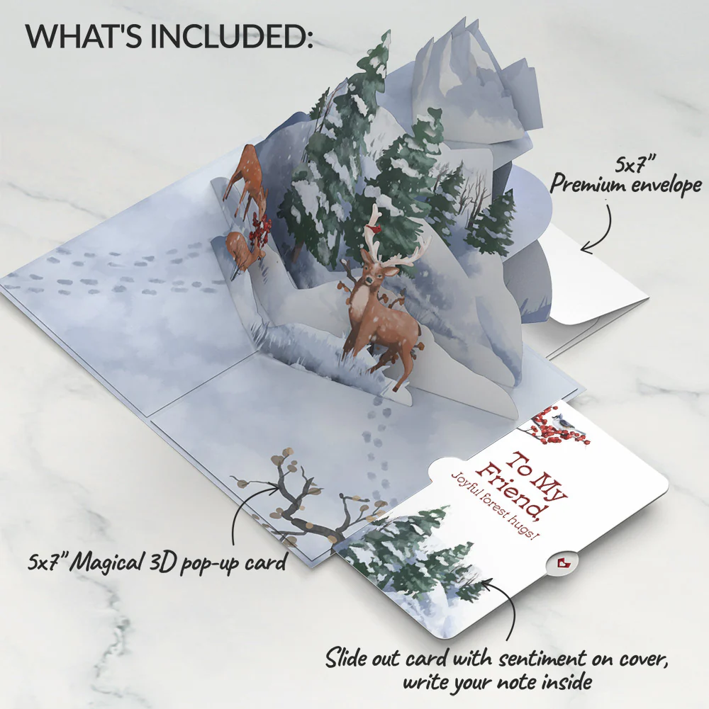 Snowfall's Hush Winter Pop-Up Card and Sentiment Set for Friend - Image 2