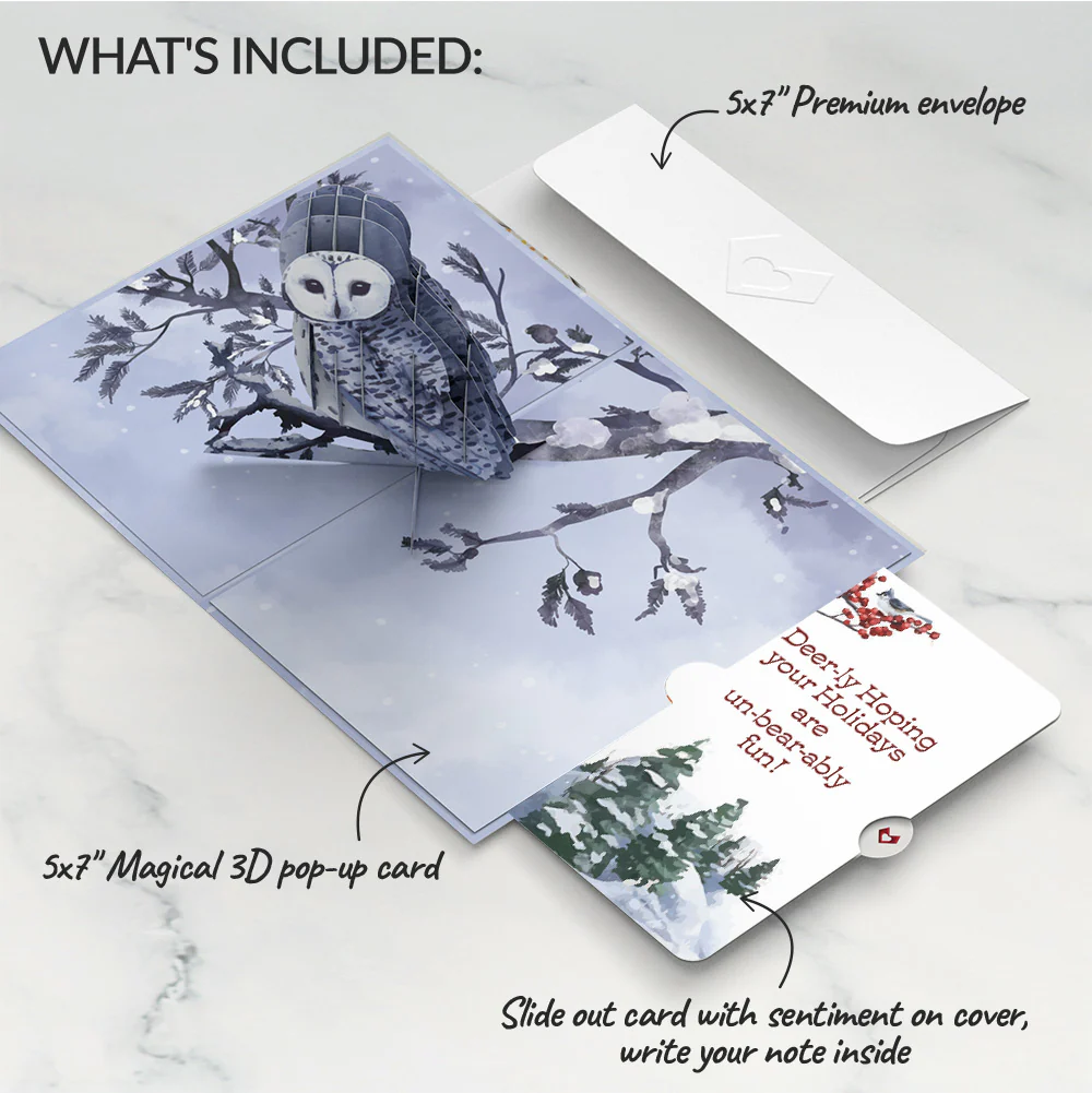 Snowy Owl Christmas Pop-Up Card and Sentiment Set - Image 2