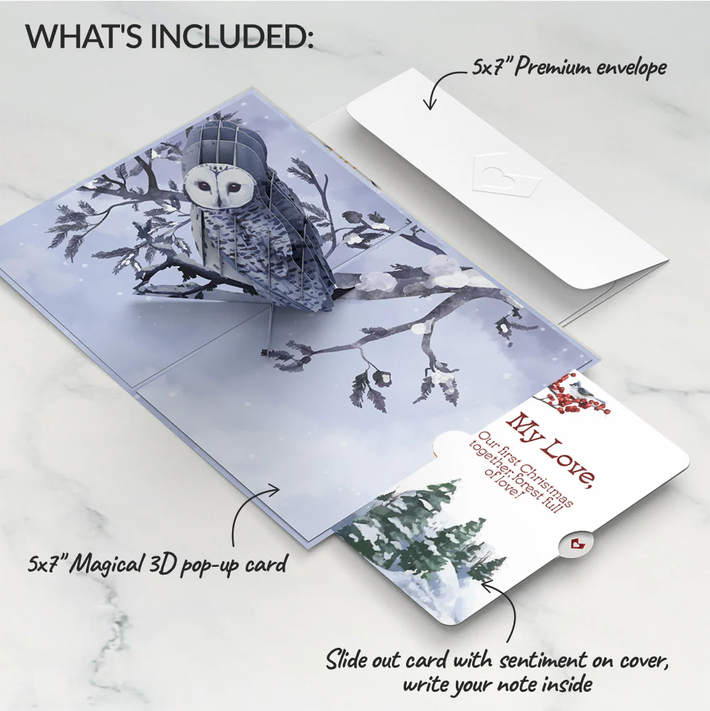 Snowy Owl First Christmas Pop-Up Card and Sentiment Set for Partner - Image 2