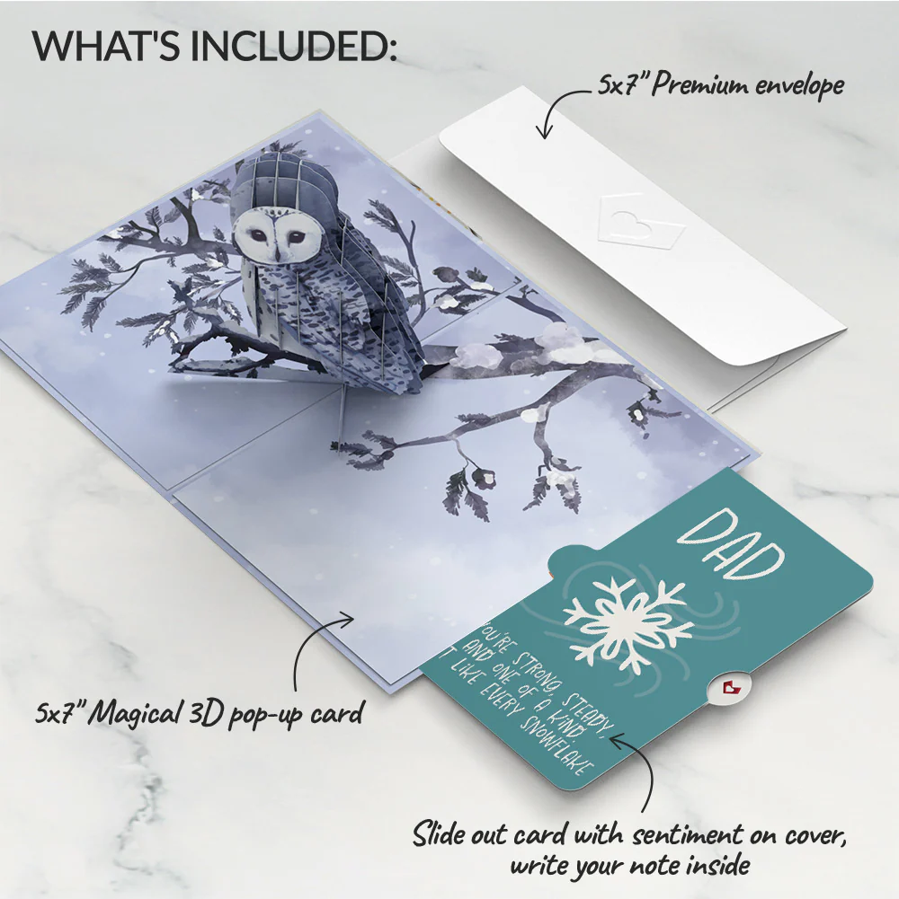 Snowy Owl Winter Pop-Up Card and Sentiment Set for Dad - Image 2
