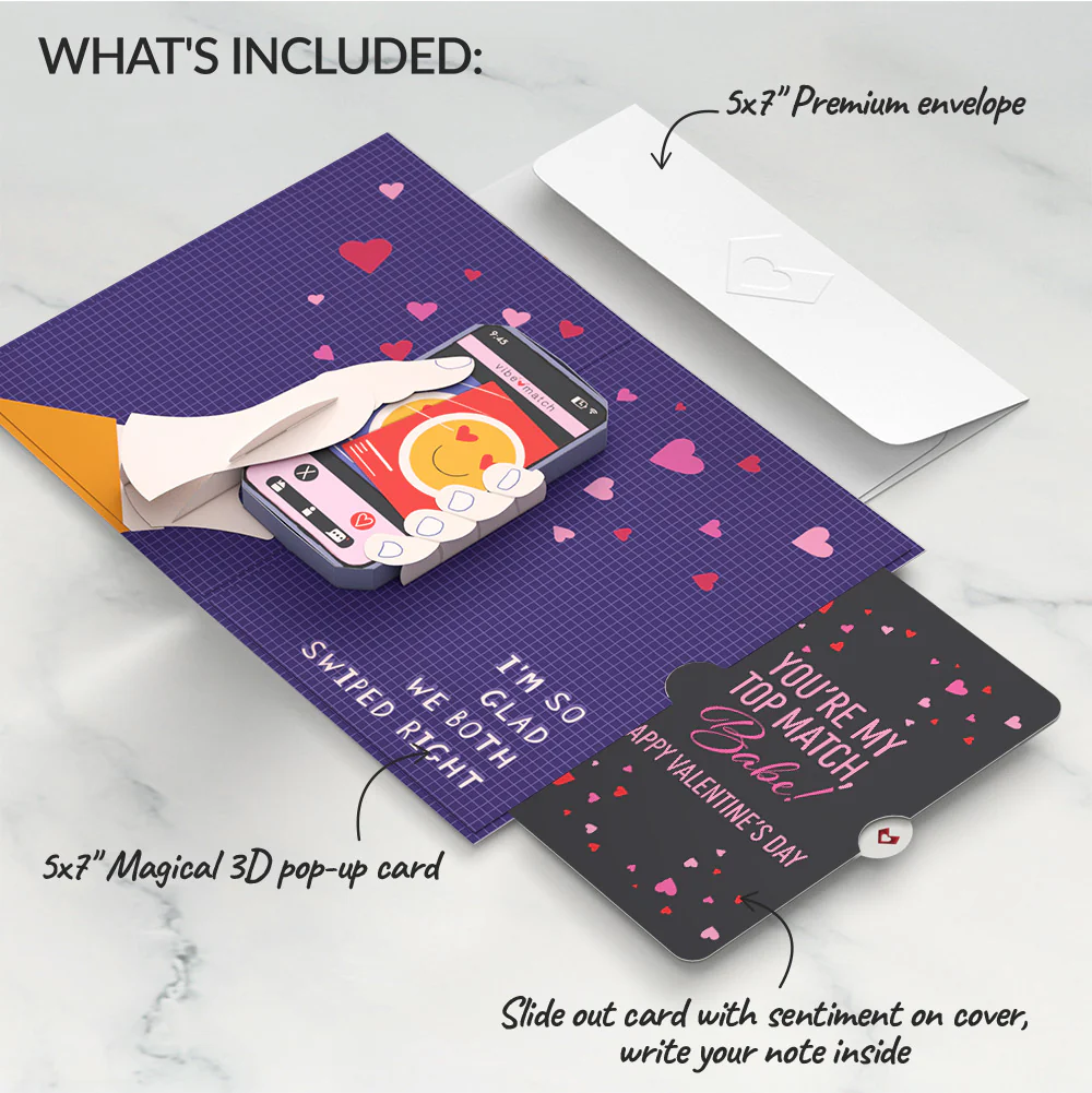 So Glad We Swiped Right Valentine Pop-Up Card and Sentiment Set for Babe - Image 2