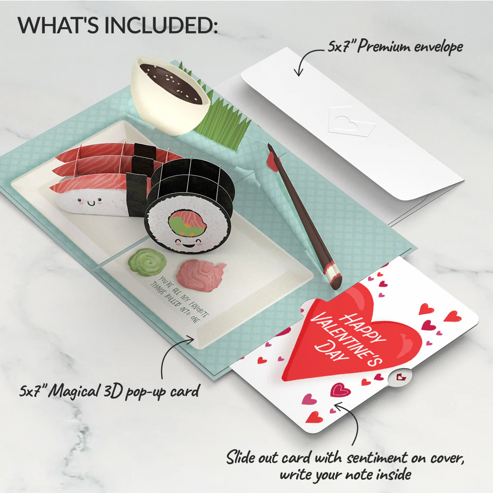 Soy Glad You're in My Life Sushi Valentine Pop-Up Card and Big Sweet Heart Sentiment Set - Image 2