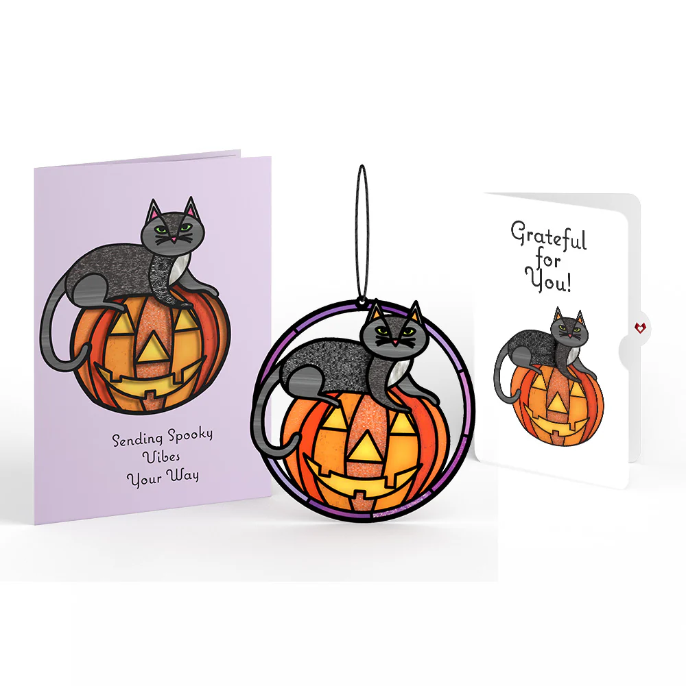 Spooky Vibes Halloween Cat Suncatcher Card and Appreciation Sentiment Set