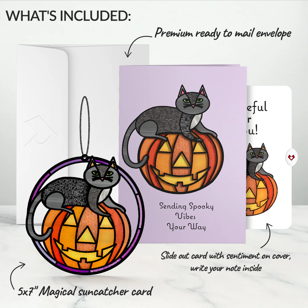 Spooky Vibes Halloween Cat Suncatcher Card and Appreciation Sentiment Set - Image 2