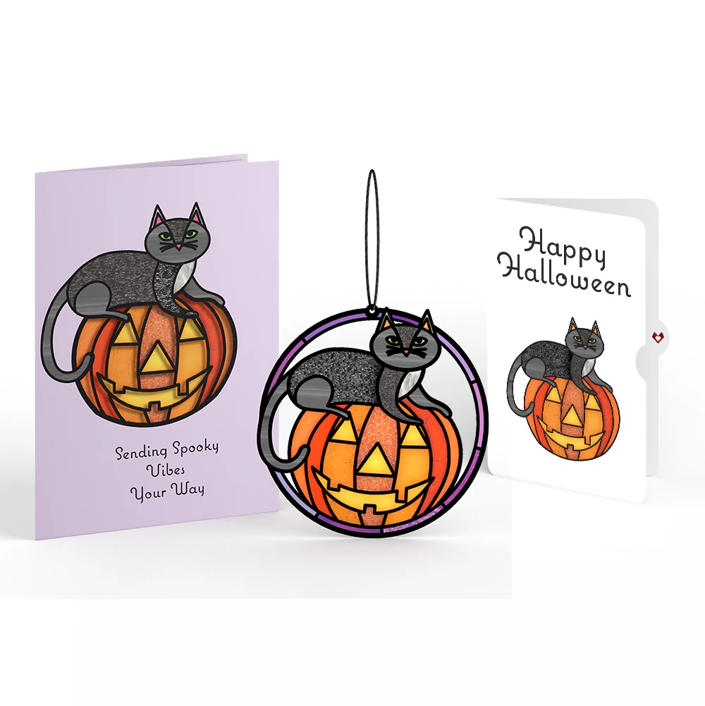 Spooky Vibes Halloween Cat Suncatcher Card and Sentiment Set