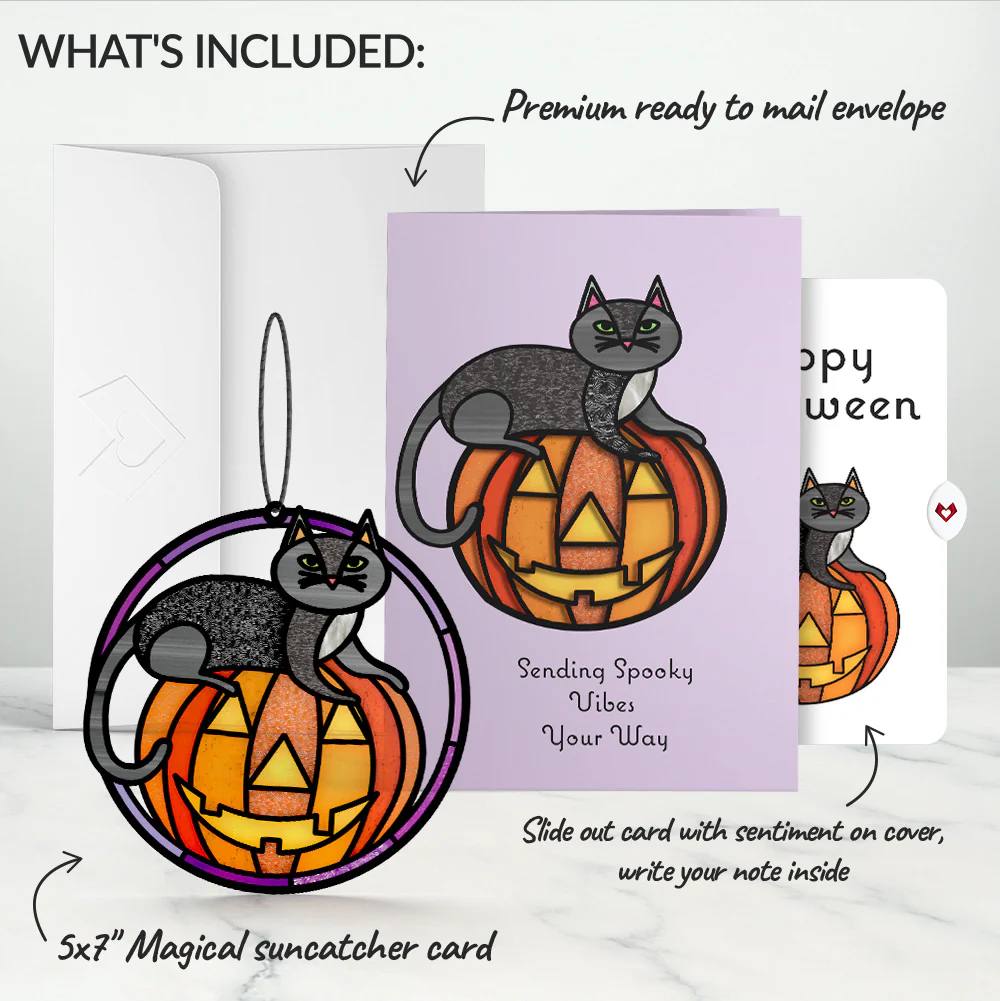 Spooky Vibes Halloween Cat Suncatcher Card and Sentiment Set - Image 2