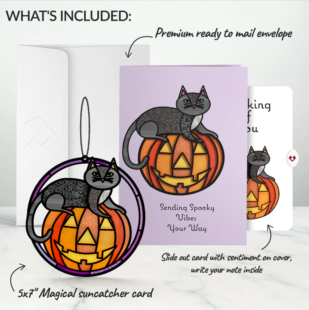 Spooky Vibes Halloween Cat Suncatcher Card and Thinking of You Sentiment Set - Image 2