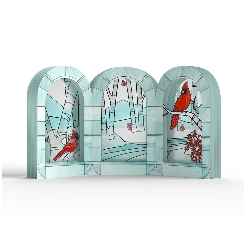 Stained Glass Winter Cardinal Pop-Up Gift and Poinsettia Christmas Sentiment Set for Friend - Image 3