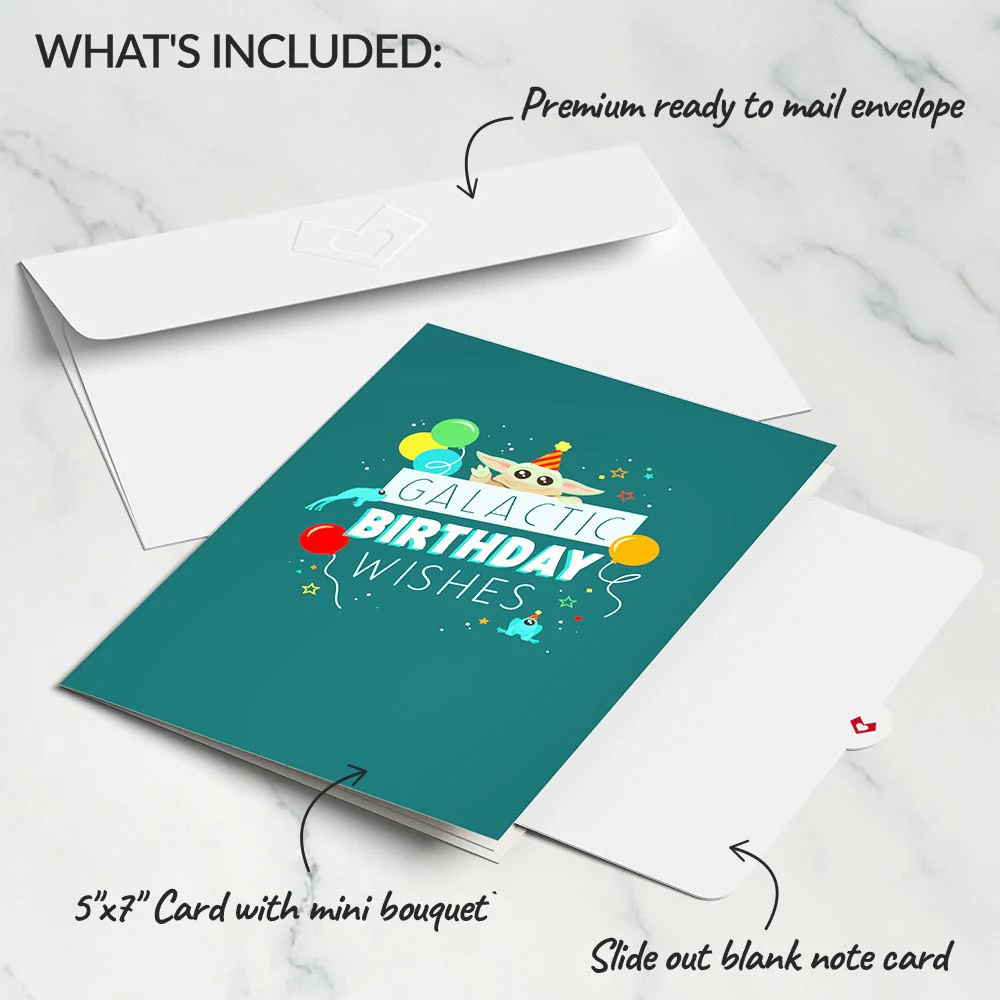 Star Wars™ The Mandalorian™ Galactic Birthday Wishes Card with Mini Bouquet - Image 5