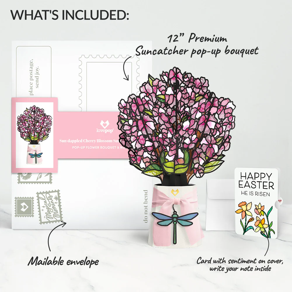 Sun-dappled Cherry Blossom Easter Suncatcher Bouquet and Garden Blooms He Is Risen Sentiment Set - Image 2