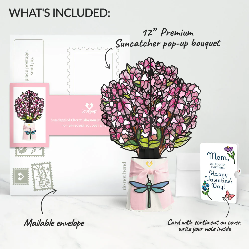 Sun-dappled Cherry Blossom Valentine Suncatcher Bouquet and Sentiment Set for Mom - Image 2