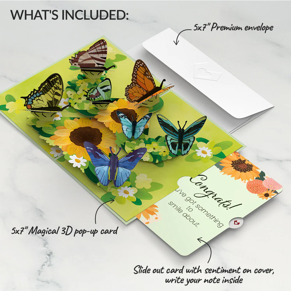 Sunflower Butterflies Congratulations Pop-Up Card and Sentiment Set - Image 2
