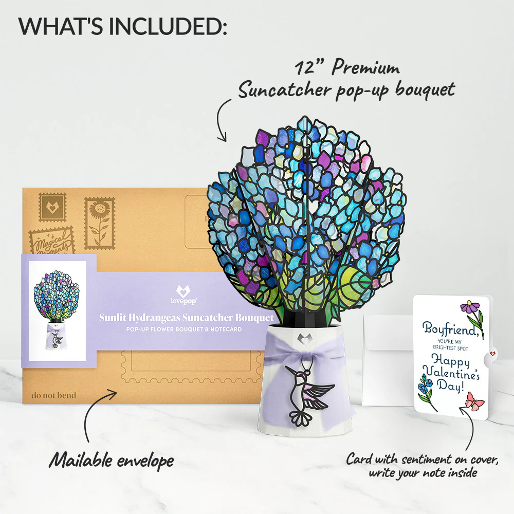 Sunlit Hydrangeas Valentine Suncatcher Bouquet and Sentiment Set for Boyfriend - Image 2