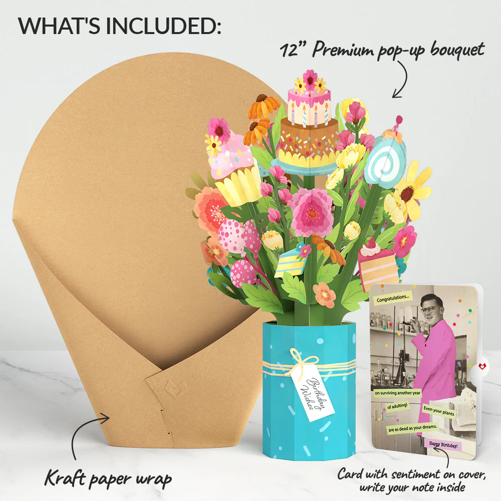 Sweet Birthday Wishes Bouquet and Survive Another Year of Adulting Congratulations Sentiment Set - Image 2