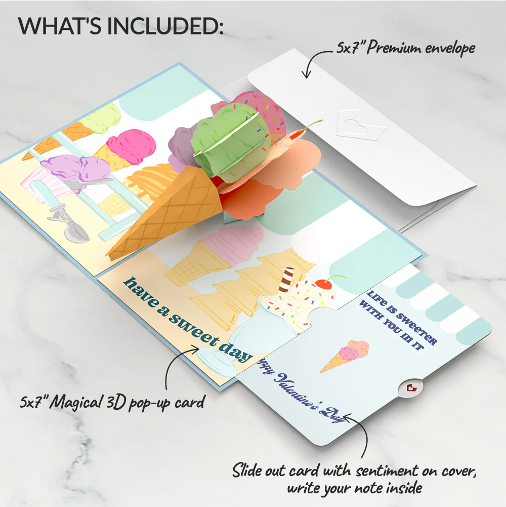 Sweet Day Ice Cream Valentine Pop-Up Card and Sentiment Set - Image 2