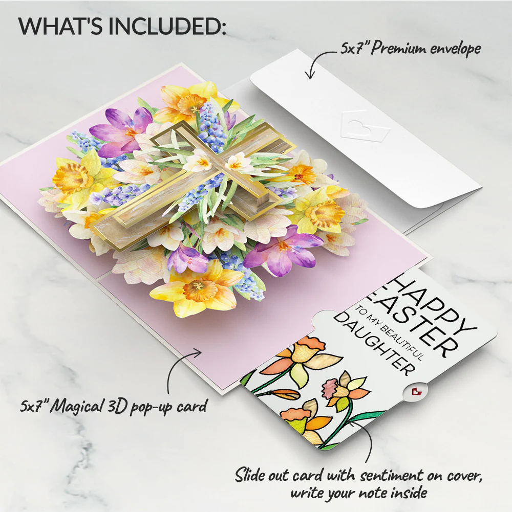 The Lord Bless You Floral Cross Easter Pop-Up Card and Sentiment Set for Daughter - Image 2