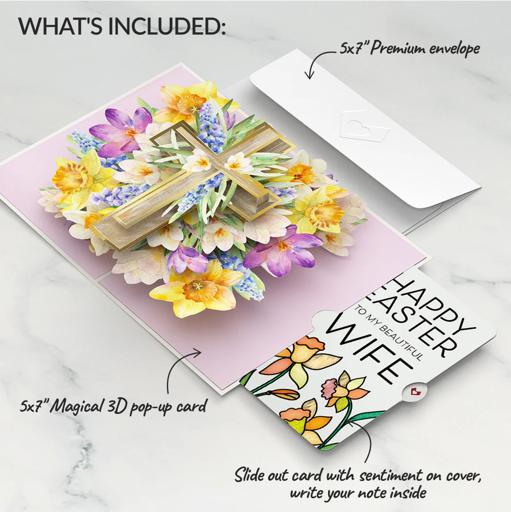 The Lord Bless You Floral Cross Easter Pop-Up Card and Sentiment Set for Wife - Image 2