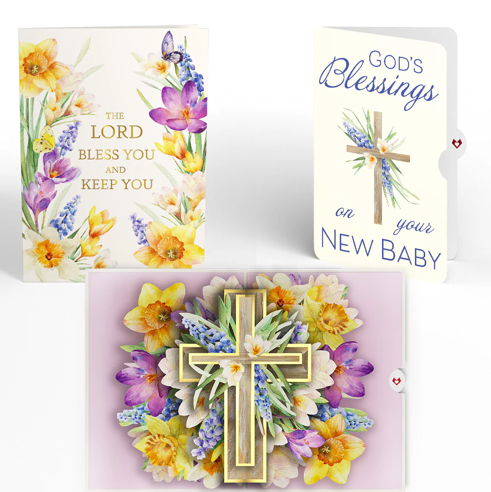 The Lord Bless You Floral Cross New Baby Pop-Up Card and Sentiment Set for Parents