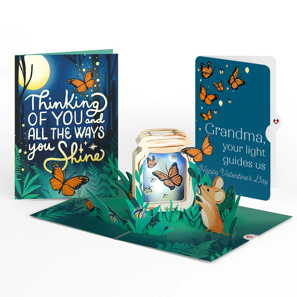 Thinking of You Butterfly Jar Valentine Light-Up Pop-Up Card and Sentiment Set for Grandmother