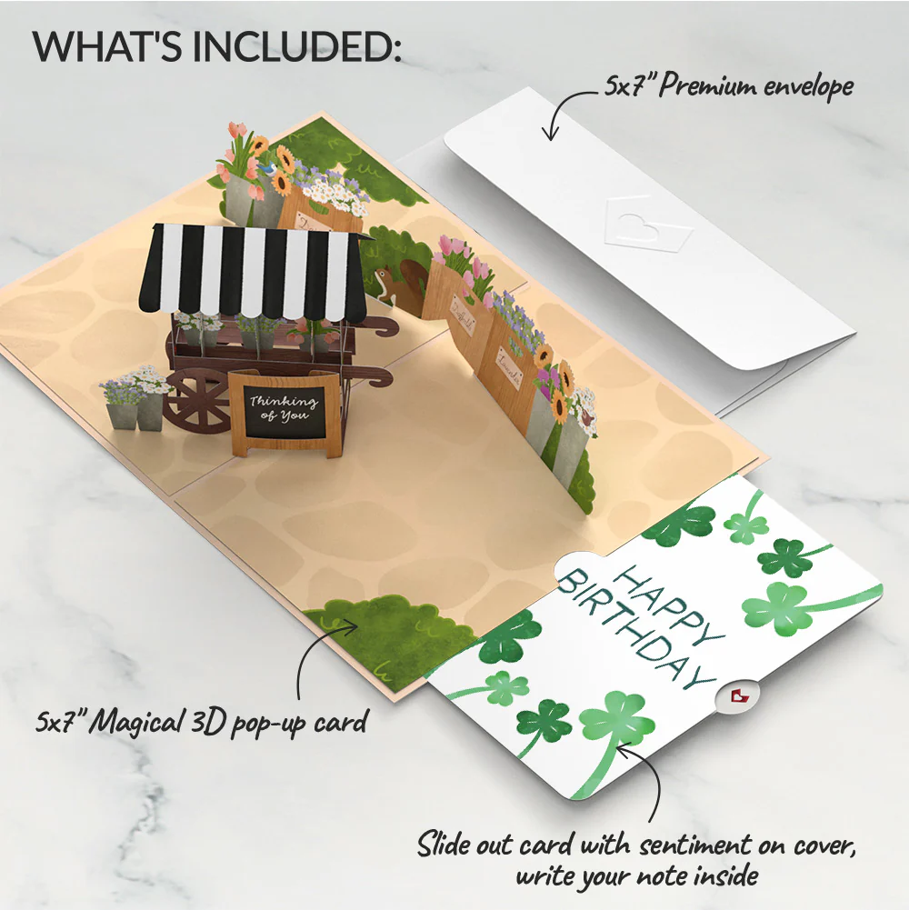 Thinking of You Flower Cart Birthday Pop-Up Card and Sentiment Set - Image 2