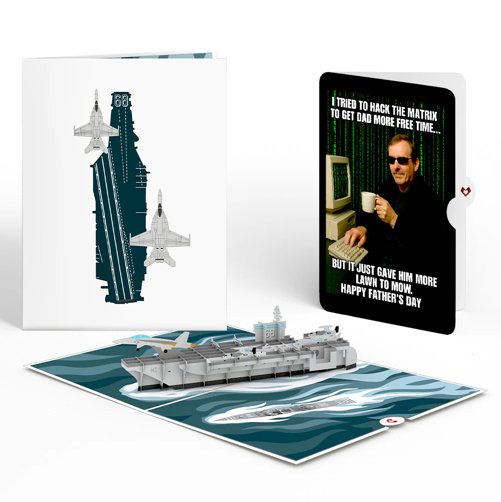 U.S. Aircraft Carrier Father's Day Pop-Up Card and Matrix Hacker Sentiment Set