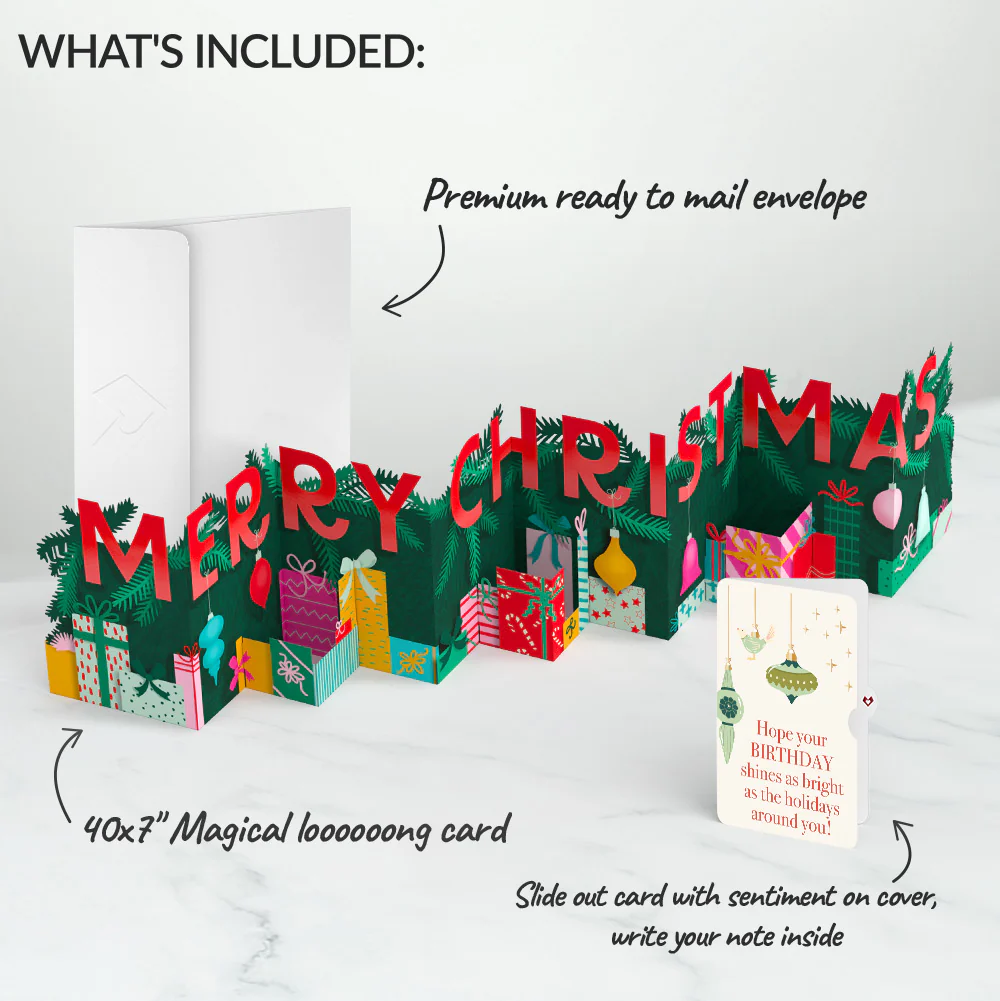 Under the Tree Merry Christmas Loooooong Card™ (Expands to 2 feet) and Twinkling Ornaments Birthday Sentiment Set - Image 2