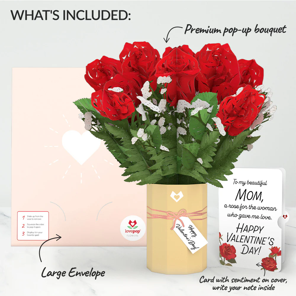 Valentine's Day Flower Bouquet and Sentiment Set for Mom - Image 2