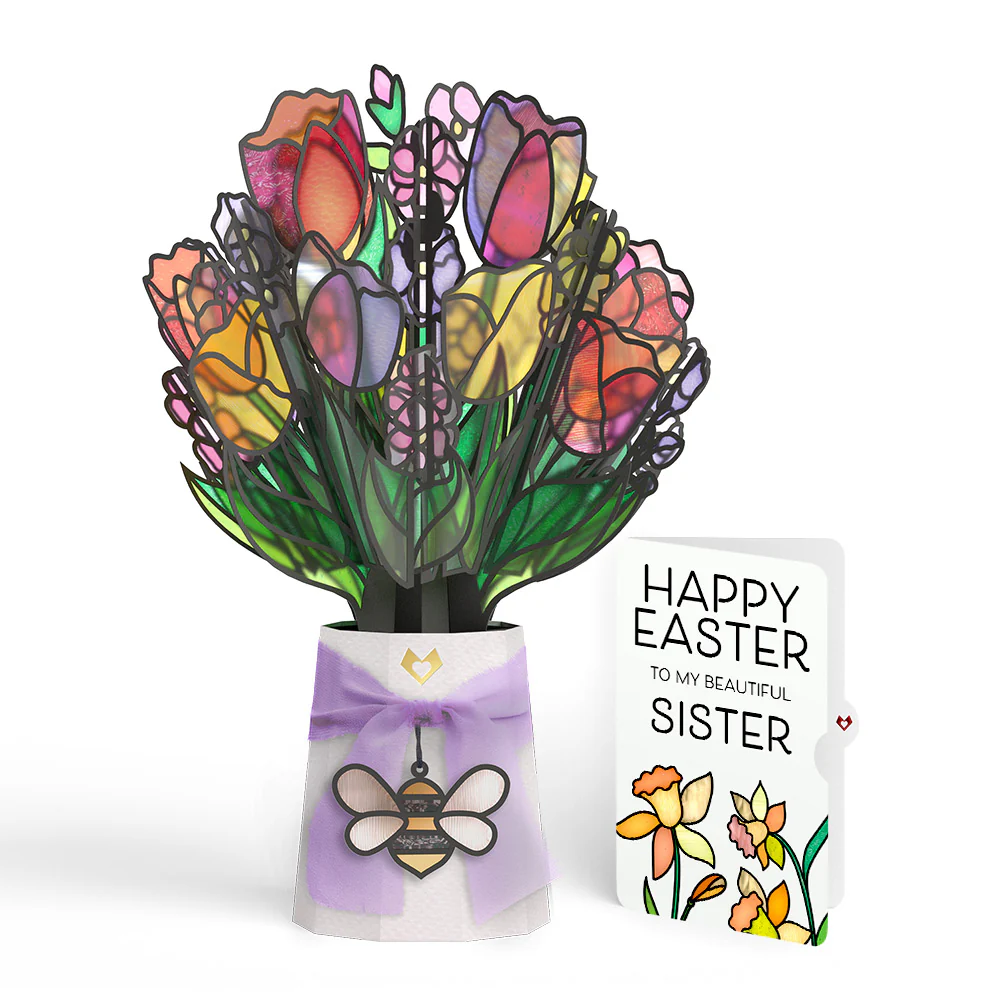 Vibrant Tulip Easter Suncatcher Bouquet and Sentiment Set for Sister
