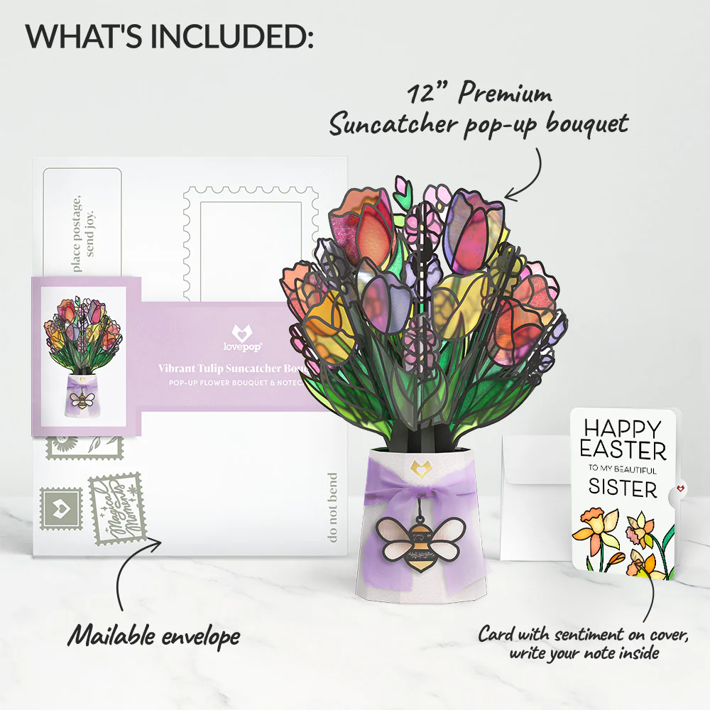 Vibrant Tulip Easter Suncatcher Bouquet and Sentiment Set for Sister - Image 2