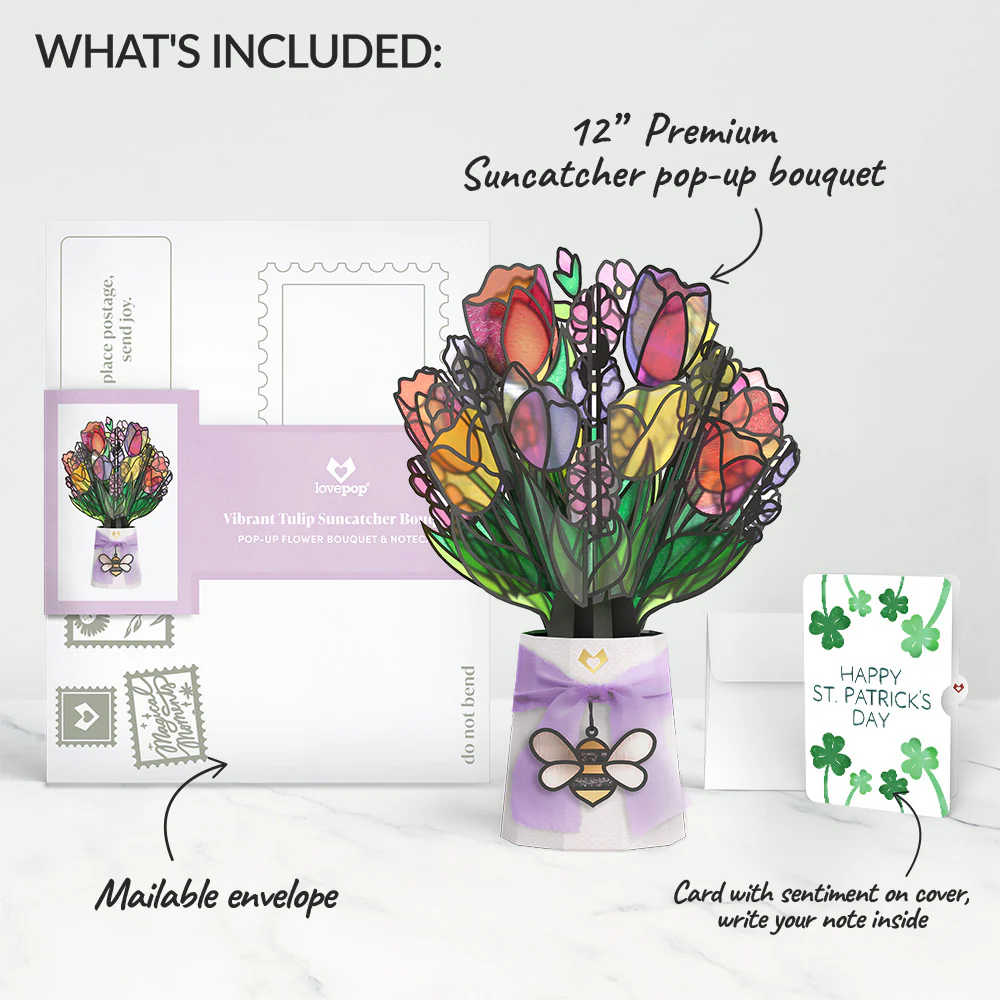 Vibrant Tulip St. Patrick’s Day Suncatcher Bouquet and Sentiment Set - Image 2