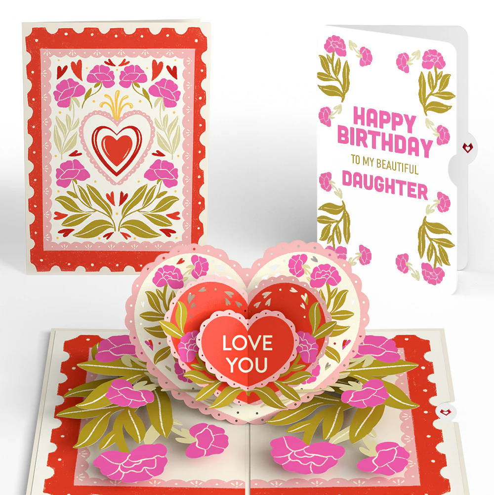 Vintage Floral Love You Heart Birthday Pop-Up Card and Sentiment Set for Daughter