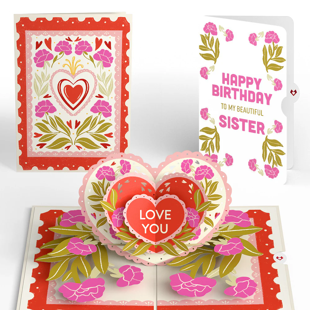 Vintage Floral Love You Heart Birthday Pop-Up Card and Sentiment Set for Sister