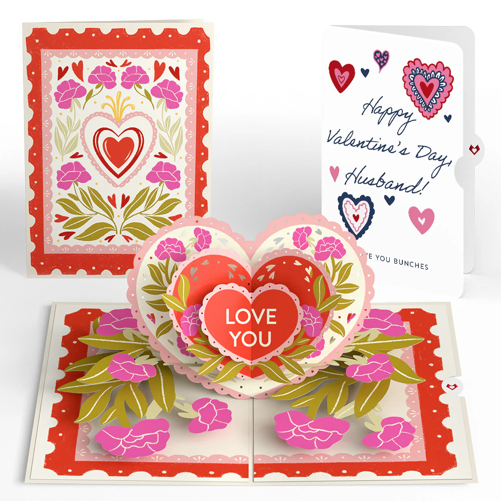 Vintage Floral Love You Heart Valentine Pop-Up Card and Sentiment Set for Husband