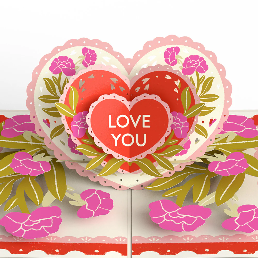 Vintage Floral Love You Heart Valentine Pop-Up Card and Sentiment Set for Wife - Image 3