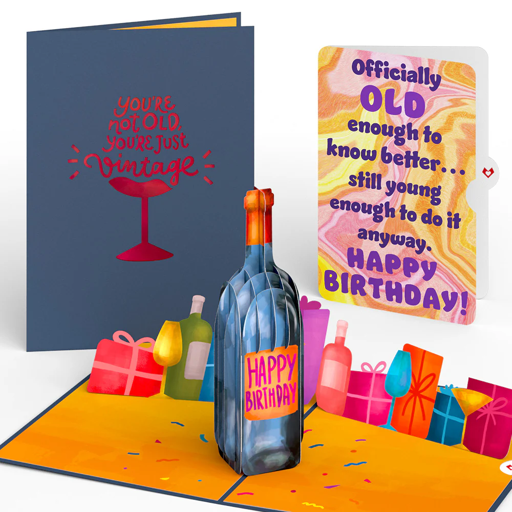 Vintage Wine Birthday Pop-Up Card and Old Enough Young Enough Sentiment Set