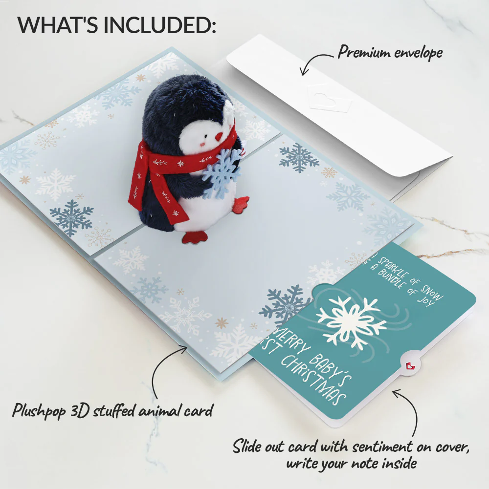 'Warm Winter Wishes' Holiday Penguin Plushpop Card and Sentiment Set for Baby - Image 2