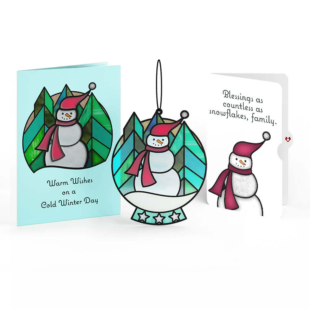 Warm Wishes Snowman Suncatcher Card and Blessings Holiday Sentiment Set for Family