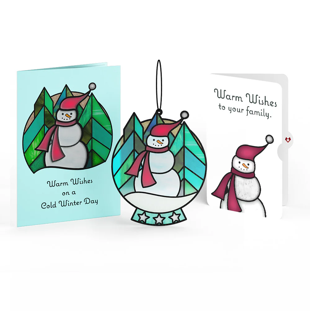 Warm Wishes Snowman Winter Suncatcher Card and Sentiment Set for Family