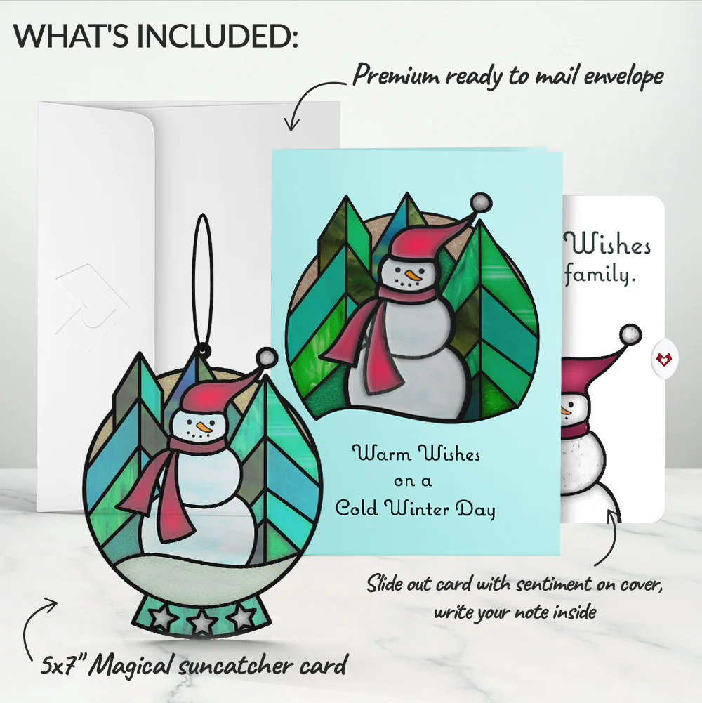Warm Wishes Snowman Winter Suncatcher Card and Sentiment Set for Family - Image 2