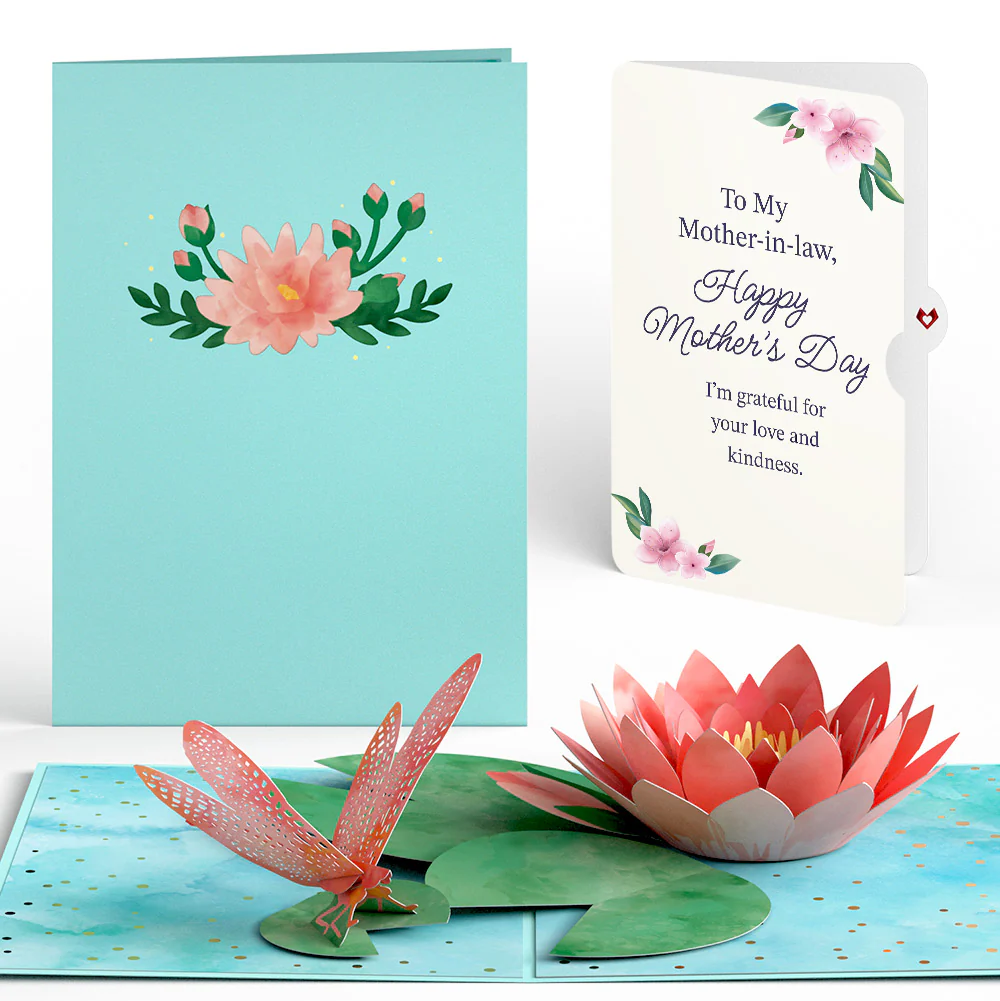 Water Lily Dragonfly Mother's Day Pop-Up Card and Sentiment Set for Mother-in-law