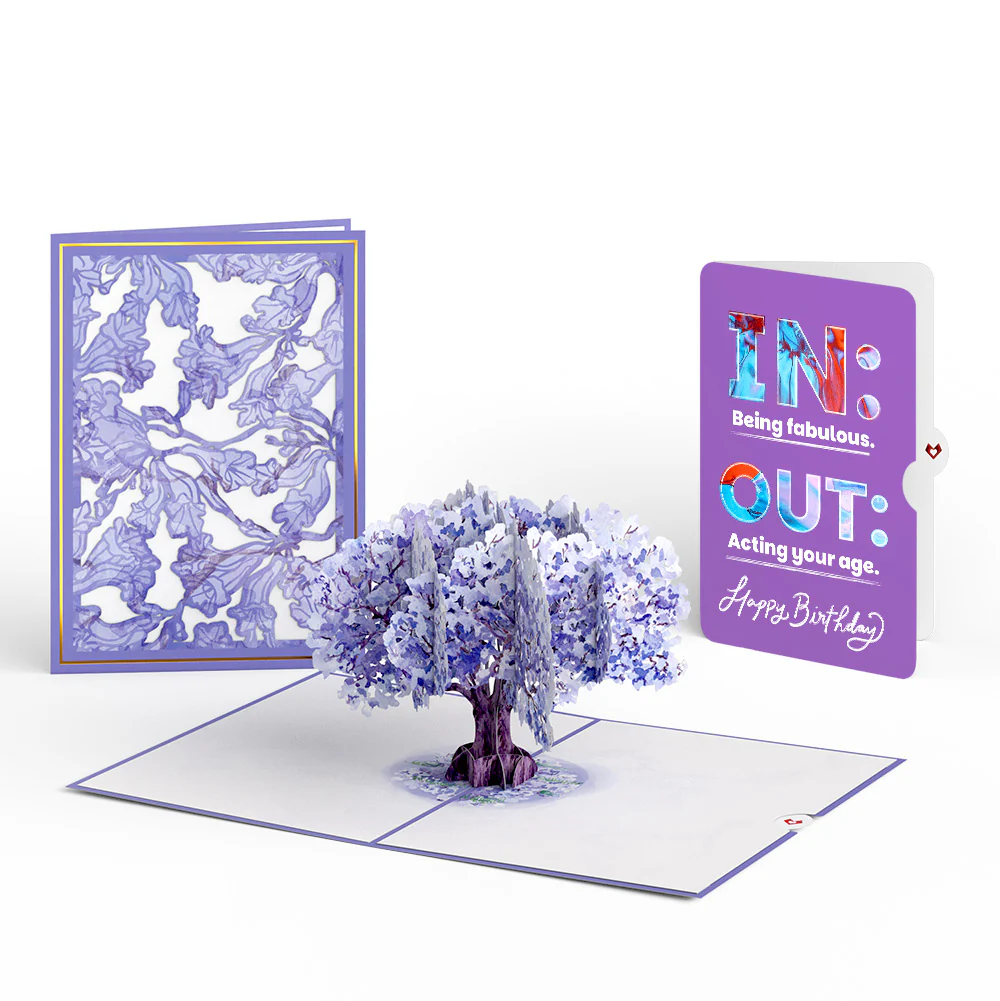 Watercolor Jacaranda Tree Birthday Pop-Up Card and IN & OUT Sentiment Set