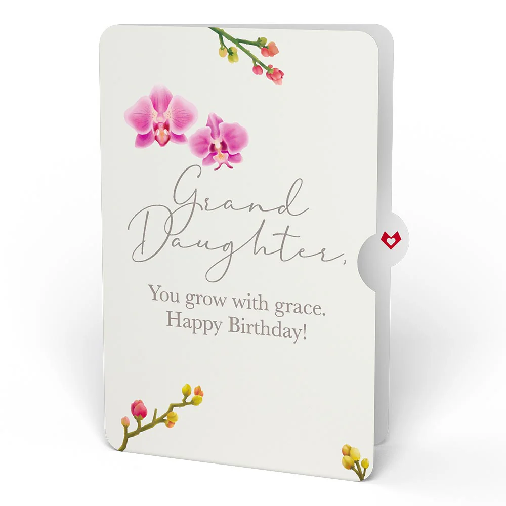 Watercolor Orchid Birthday Pop-Up Card and Sentiment Set for Granddaughter - Image 4