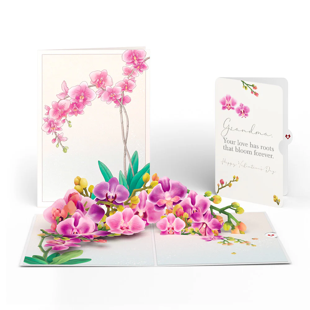 Watercolor Orchid Valentine Pop-Up Card and Sentiment Set for Grandmother