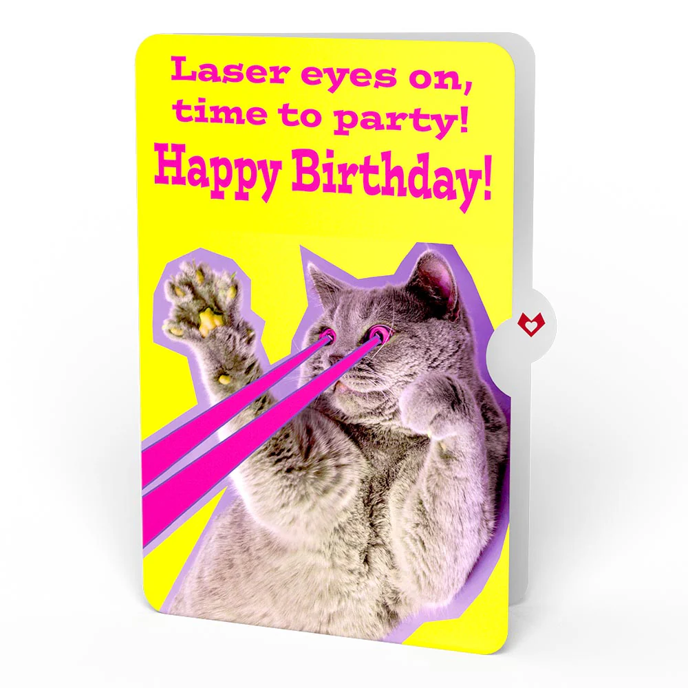 Whimsical Birthday Cake Slice with Cat Laser Eyes Pop-Up Card and Sentiment Set - Image 4