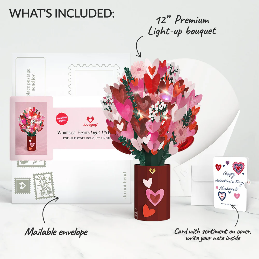 Whimsical Hearts Valentine Light-Up Bouquet and Sentiment Set for Husband - Image 2