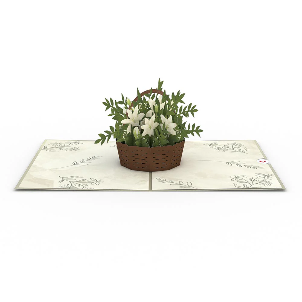 White Flower Basket Pop-Up Card - Image 3
