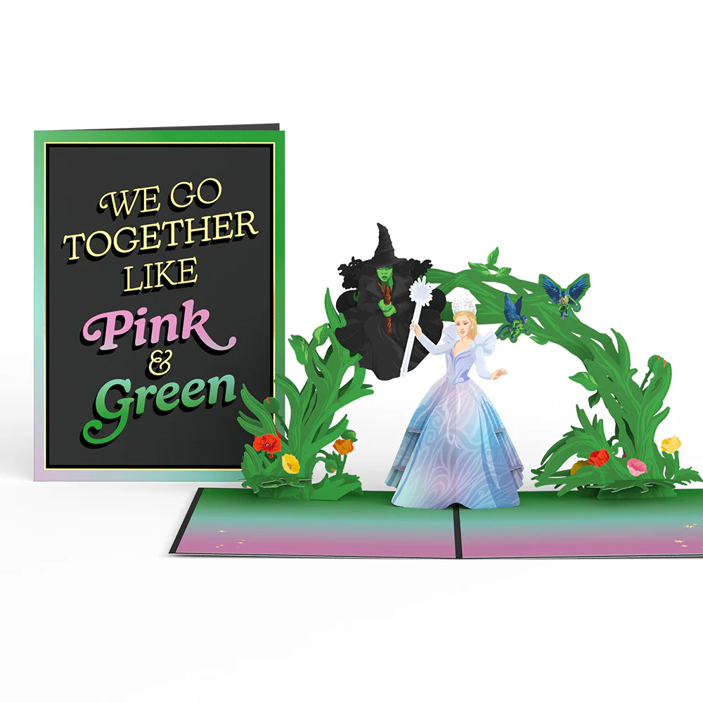 Wicked We Go Together Like Pink & Green Pop-Up Card & Bouquet Bundle - Image 3