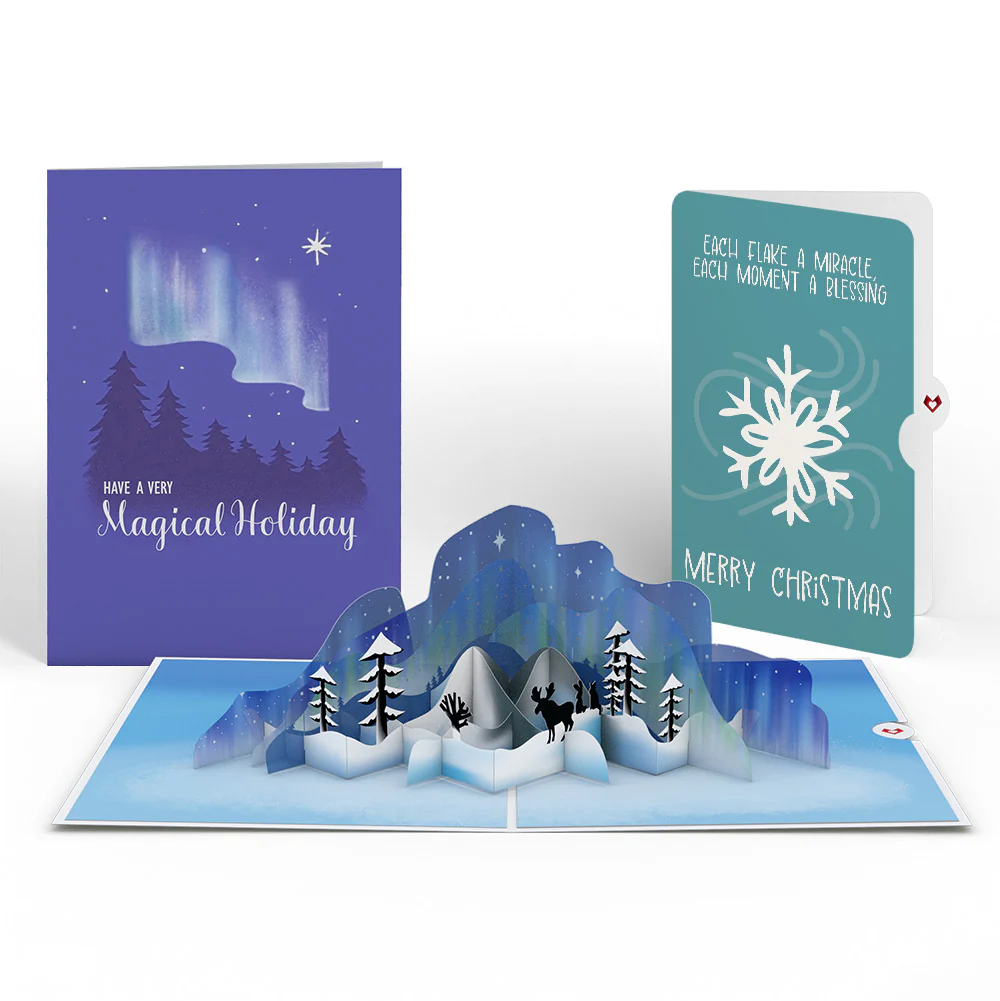 Winter Borealis Scene Pop-Up Card and Snowflake Christmas Sentiment Set